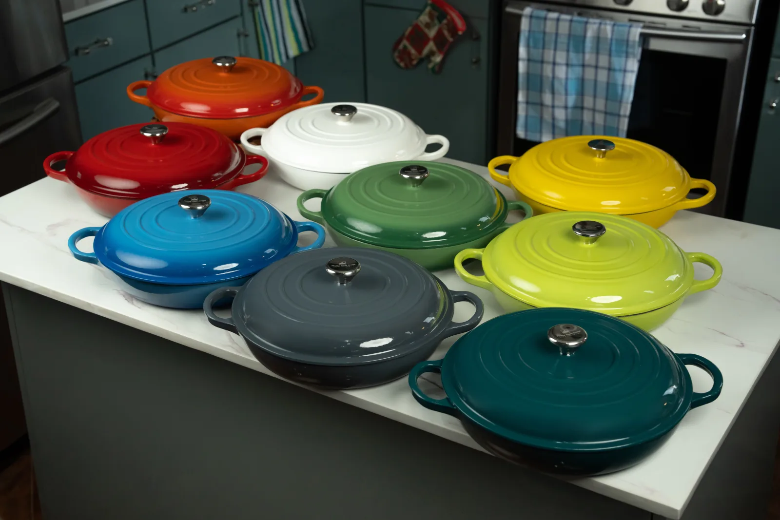 Colorful cast iron cookware collection by Flotty